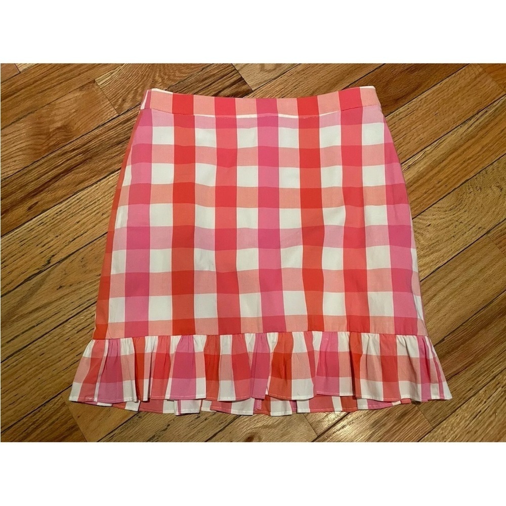J Crew Womens Size 6 Pink Plaid Ruffles Gingham Pattern Pencil Skirt Casual NWT
